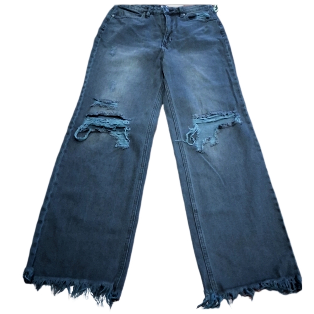 PTCL WOMEN'S DISTRESSED, FRAYED HEM WIDE LEG JEANS. SIZE 29.
